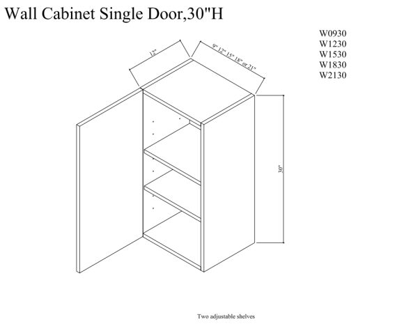 Wall cabinet single door,30"H