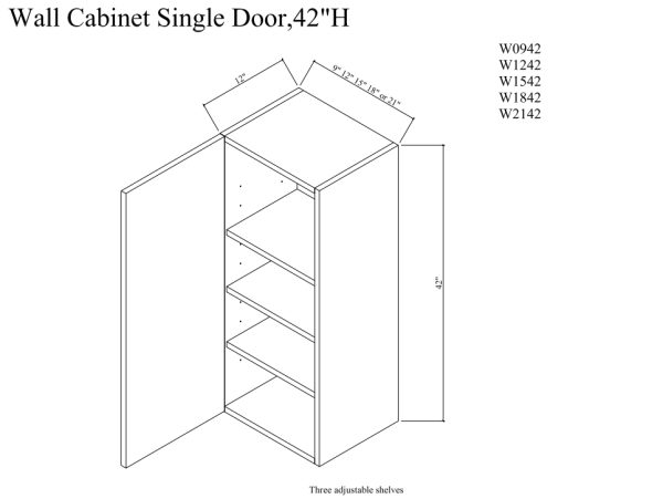 Wall cabinet single door,42"H