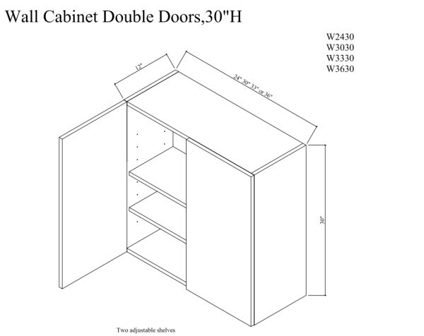 Wall cabinet double doors,30"H
