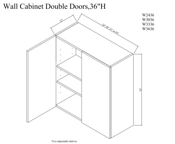 Wall cabinet double doors,36"H