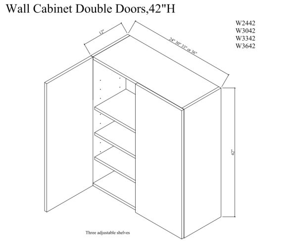 Wall cabinet double doors,42"H